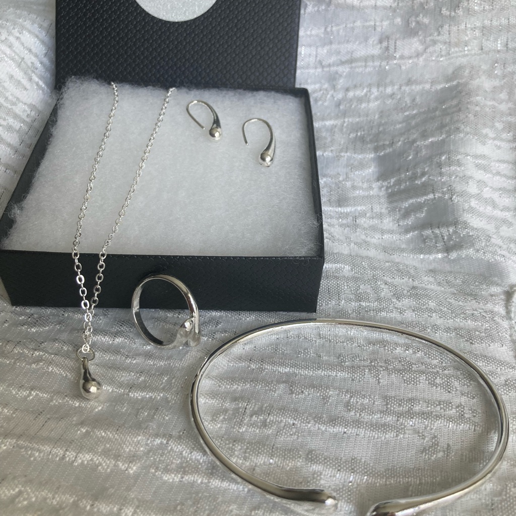 Antian Accessories 4 Piece Jewelry Set Silver Plated Necklace Earrings Ring